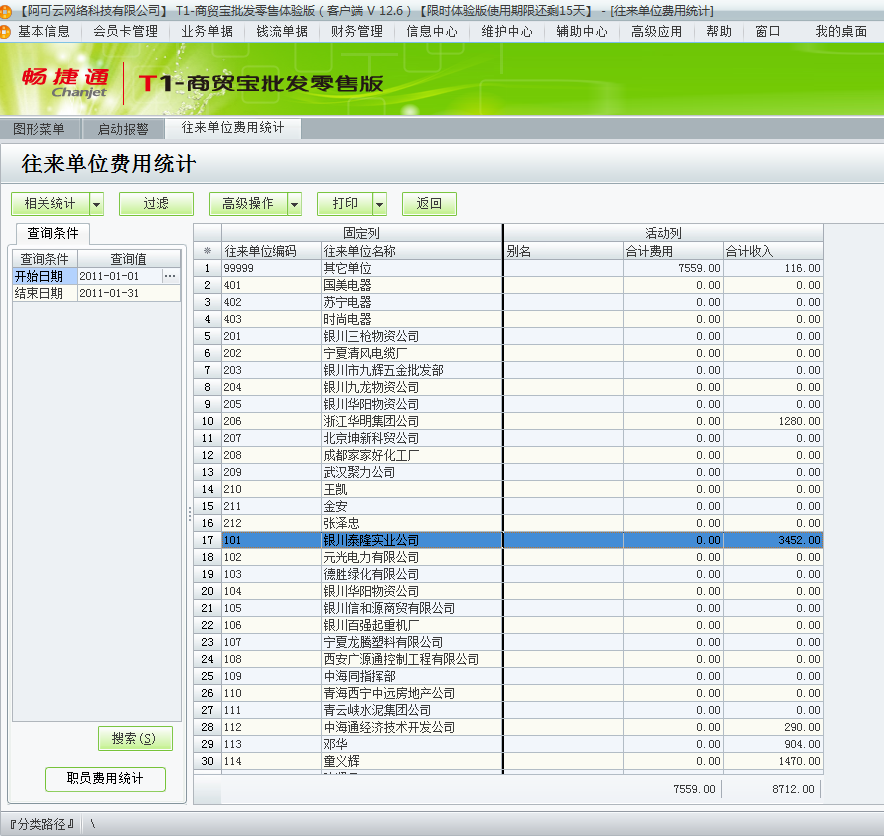 用友t1商貿(mào)寶批發(fā)零售版12.6如何查詢費用明細(xì)？