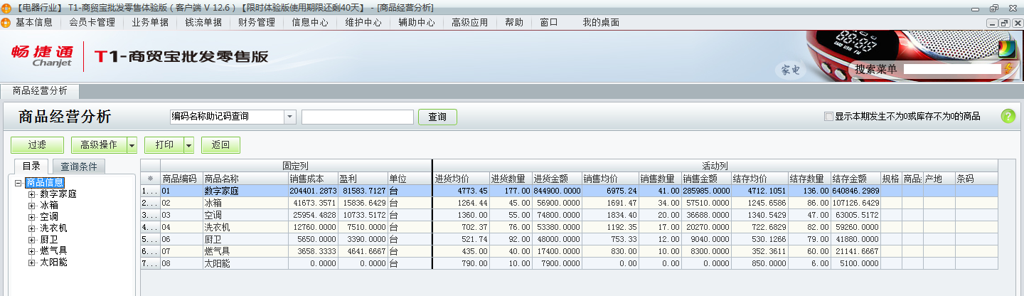 用友t1商貿(mào)寶批發(fā)零售版12.6如何查詢所有商品的經(jīng)營情況？